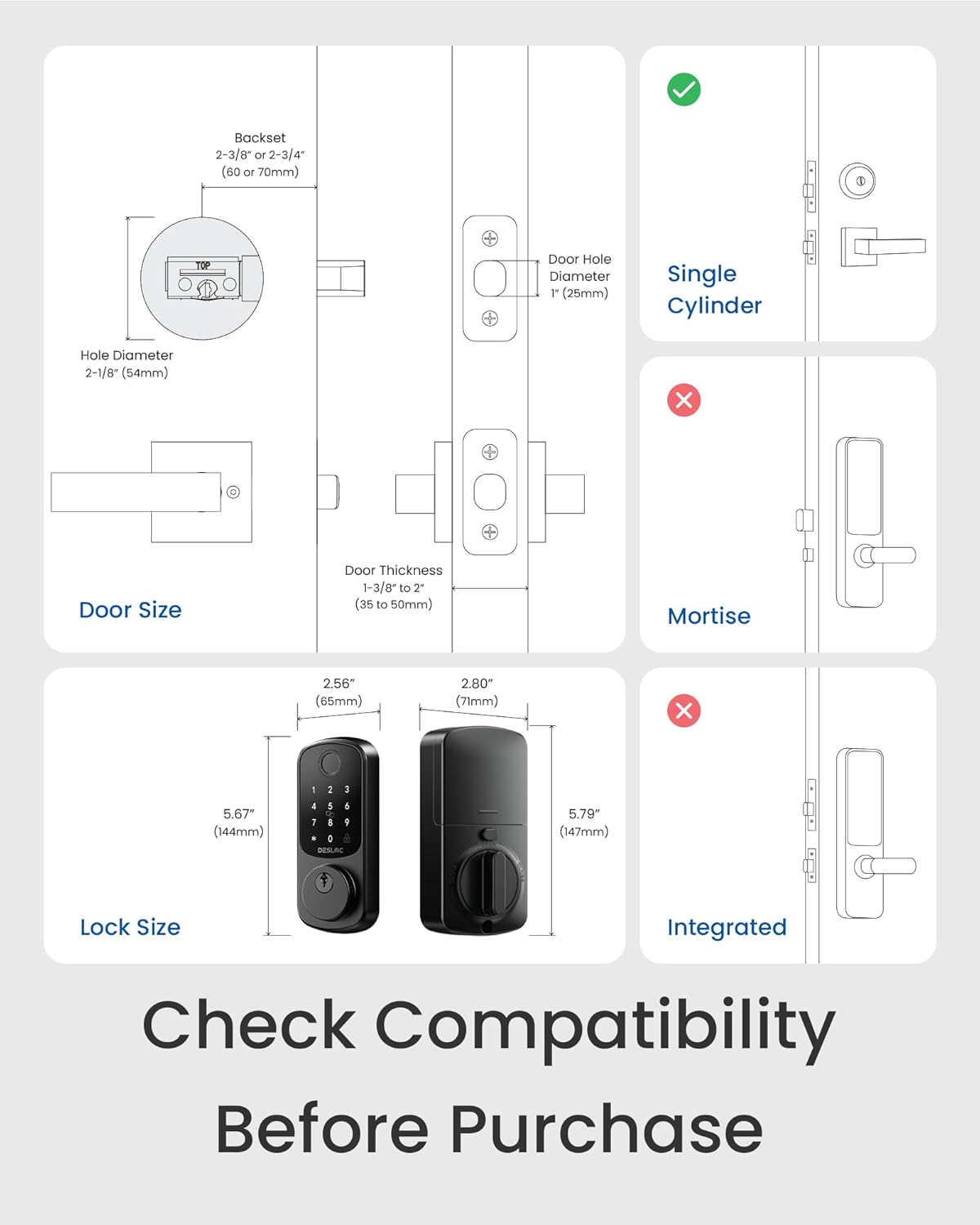 DESLOC B200 Fingerprint Smart Door Lock, Keyless Entry Door Lock, App Control, Easy Installation, Front Door Smart Deadbolt Lock, Touchscreen Keypad, Emergency Power Port, 12 Months Battery, IP54