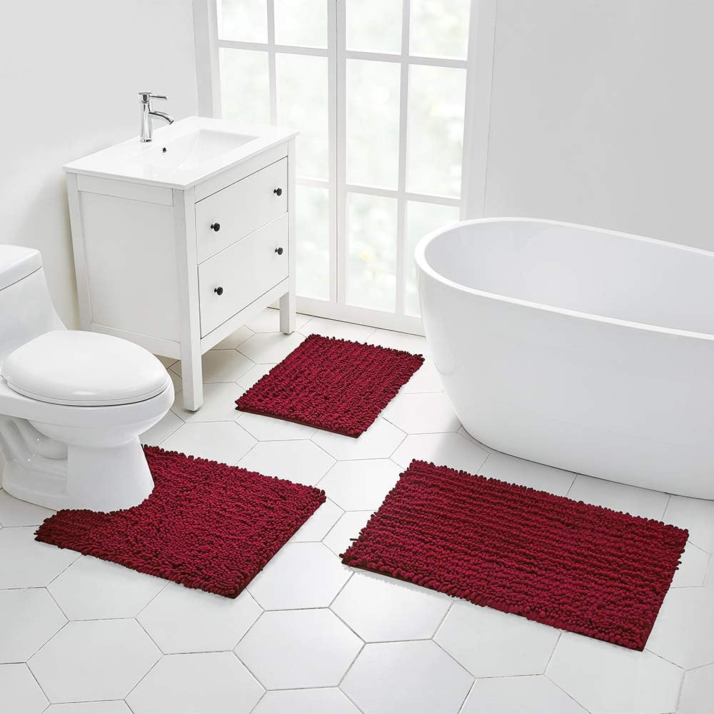 Walensee Bathroom Rug Non Slip Bath Mat (24x17 Inch Blush) Water Absorbent Super Soft Shaggy Chenille Machine Washable Dry Extra Thick Perfect Absorbant Best Small Plush Carpet for Shower Floor