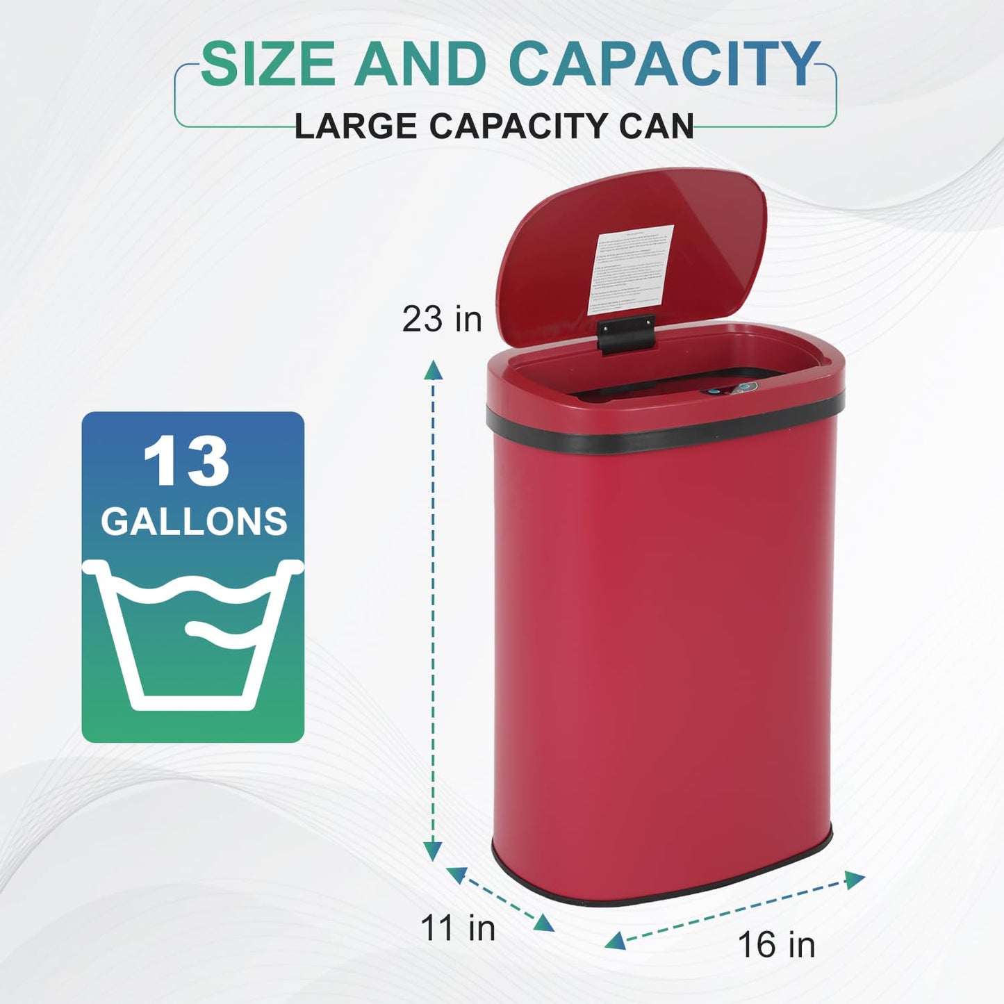 13 Gallon Sensor Garbage Can Stainless Steel Kitchen Garbage Can with Lid Antomatic Garbage can for Kitchen Office Bedroom Bathroom Living Room,Black