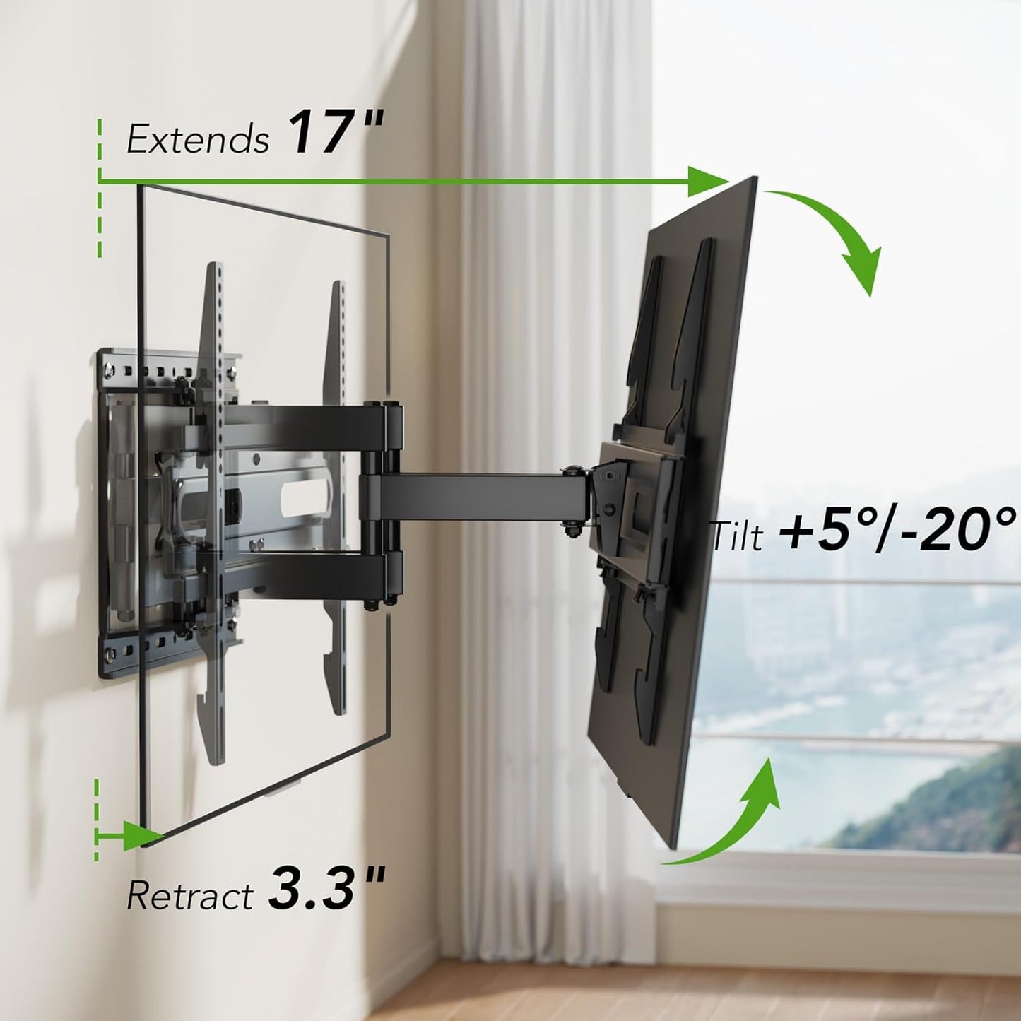 TV Wall Mount Bracket for 32-85 Inch TVs Full Motion Dual Articulating Arm with Swivel & Tilt, Max VESA 600x400mm, Supports 132 lbs for LCD/LED/OLED Flat & Curved Screens