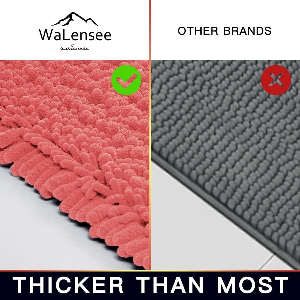 Walensee Bathroom Rug Non Slip Bath Mat (24x17 Inch Blush) Water Absorbent Super Soft Shaggy Chenille Machine Washable Dry Extra Thick Perfect Absorbant Best Small Plush Carpet for Shower Floor