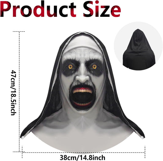 Halloween Mask with Hat Scary Nun Mask Creepy Full Head Realistic Mask Female Ghost Devil Full Head Mask Halloween Cosplay - PuriLite