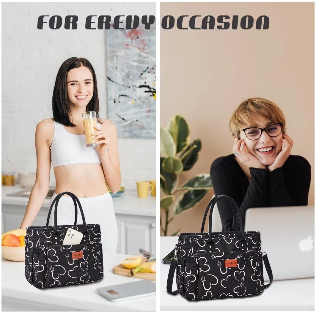Lunch Bag for Women, Insulated Lunch Box for Work, Large Leakproof Cooler Purse with Side Pockets & Removable Shoulder Strap Women's Lunch Tote Bag for Picnic Work Beach Cute Lunch Bags (Heart)