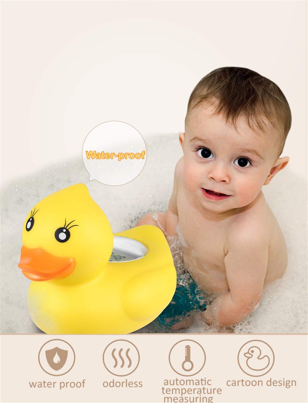 BabyElf Baby Water Thermometer- Bathtub Thermometer Baby Bath and Room Thermometer, Floating Alarm for Infant Bathtub and Swimming Pool, Yellow Duck Bathtub for Shower