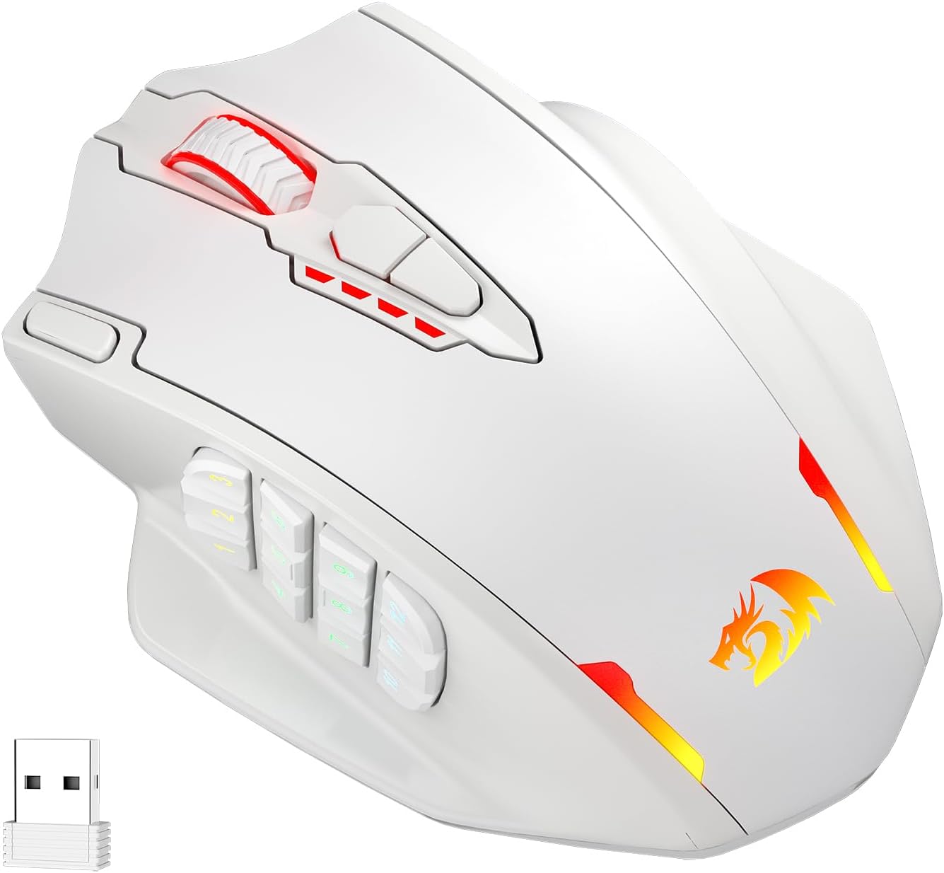 Redragon M913 Impact Elite Wireless Gaming Mouse, 16,000 DPI Wired/Wireless RGB Mouse with 16 Programmable Buttons, 45 Hr Battery and Pro Optical Sensor, 12 Side Buttons MMO Mouse
