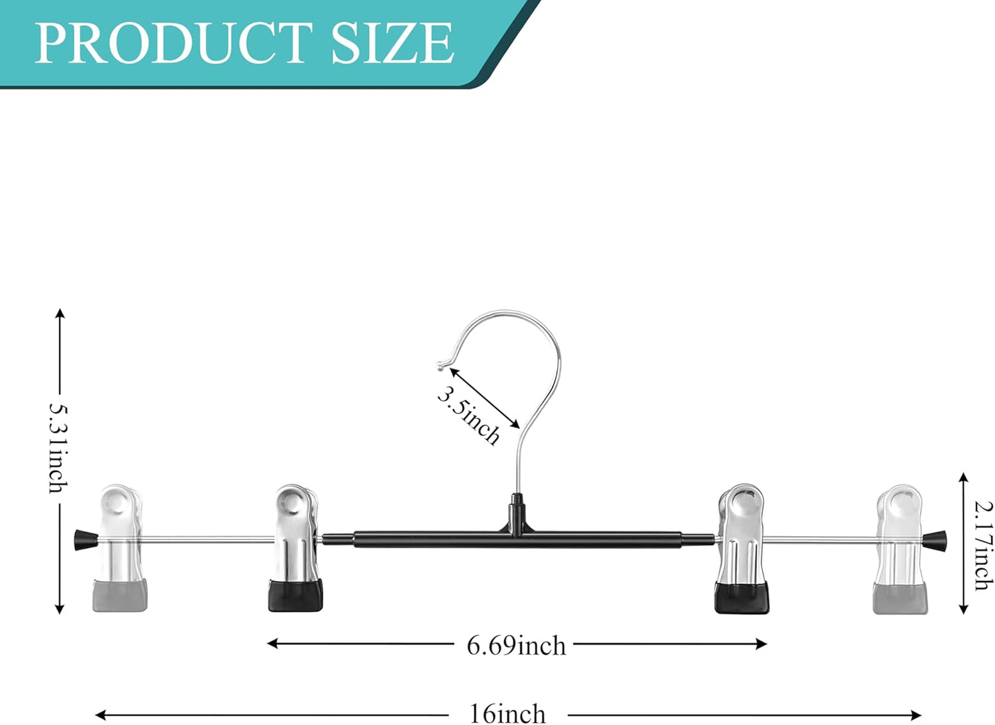 14Inch Black Pants Hangers with Clips 10 Pack Adjustable Skirt Hangers for Women Non-Slip Trousers Hanger for Jeans Clothes Hangers for Pants Heavy Duty Space Saving Shorts Hangers