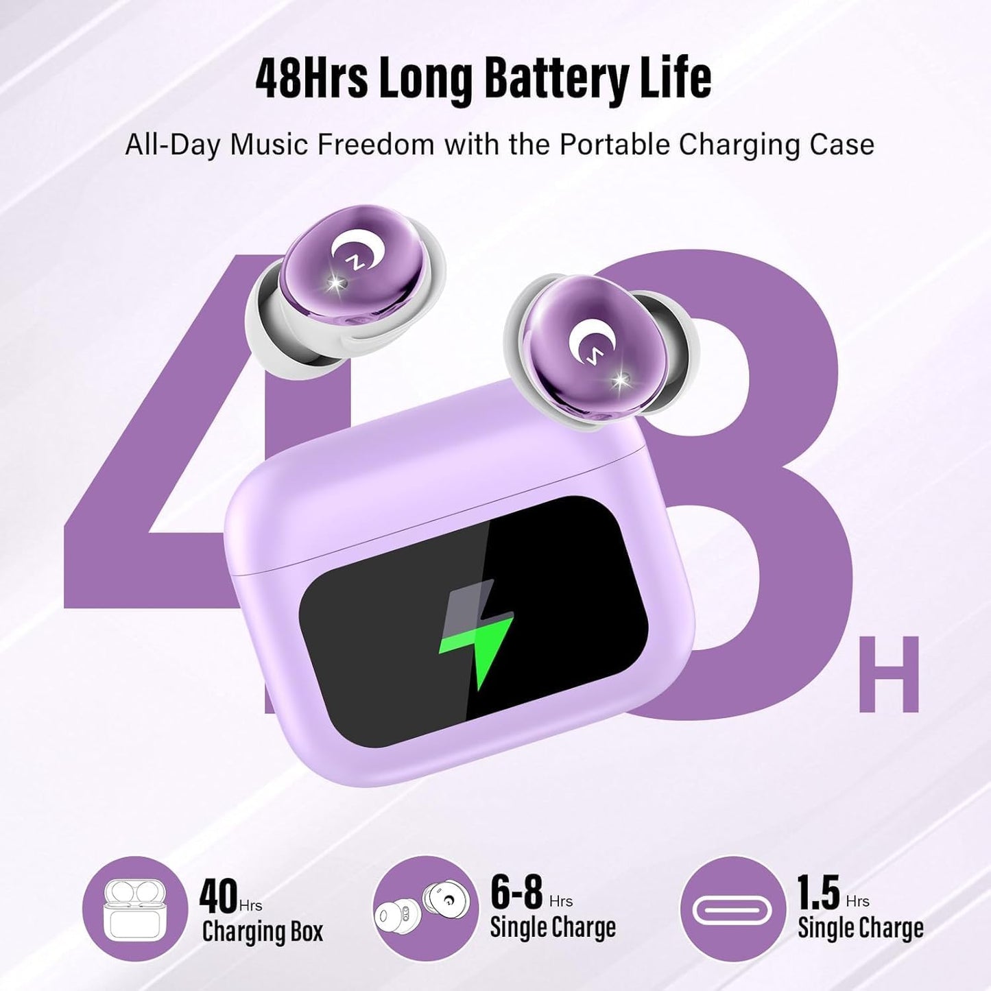 VEKJ Sleep Earbuds, Bluetooth 5.4 Mini Wireless Ear Euds with Multifunctional Touch Screen, 48H Bass Stereo Headphones with Sleep Mode/5 EQ Modes/ENC Noise Cancelling, IPX7 Earphones for iOS Android
