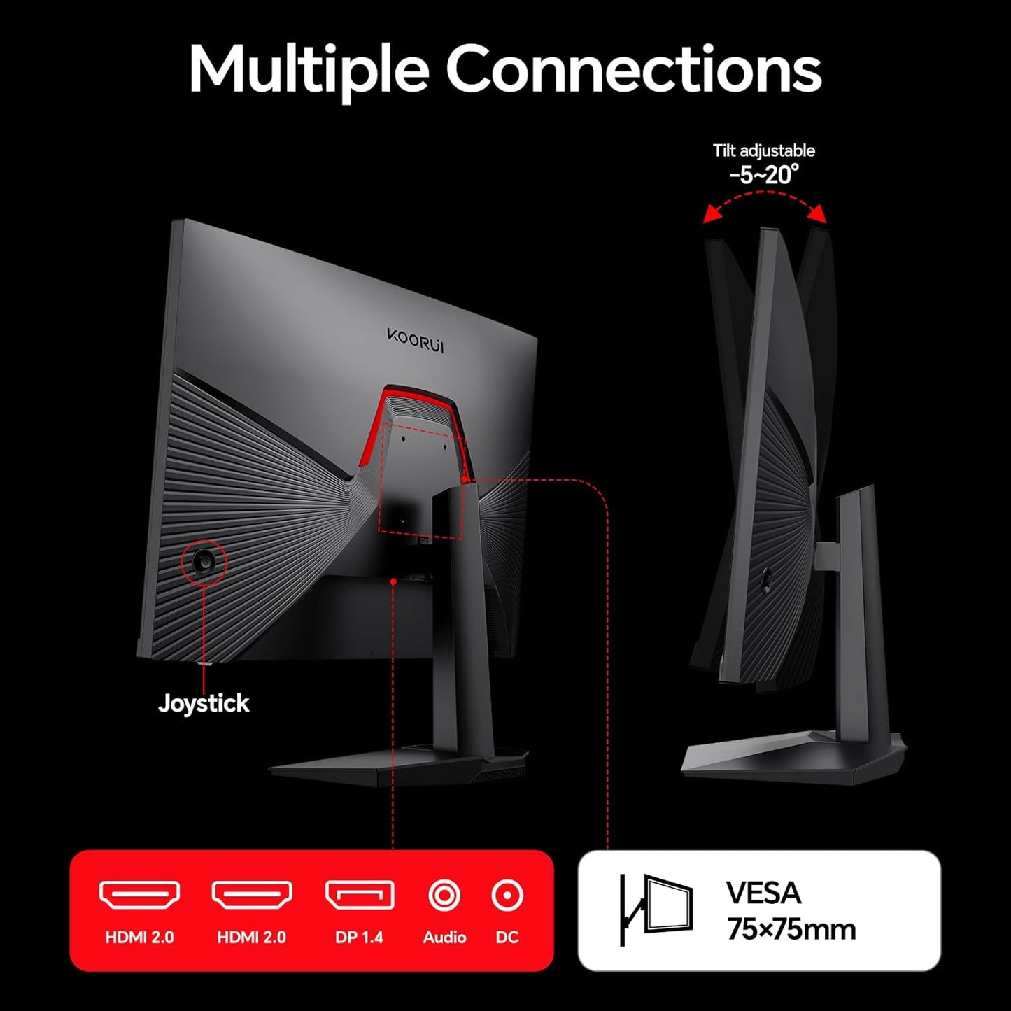 KOORUI 32 inch Curved Gaming Monitor - QHD (2560 x 1440) 2K Display, 170Hz 144Hz Monitors, 1500R Curvature, 1ms, HDR10, Adaptive Sync, Tilt Adjustable, DisplayPort HDMI, Black - 32E6QC