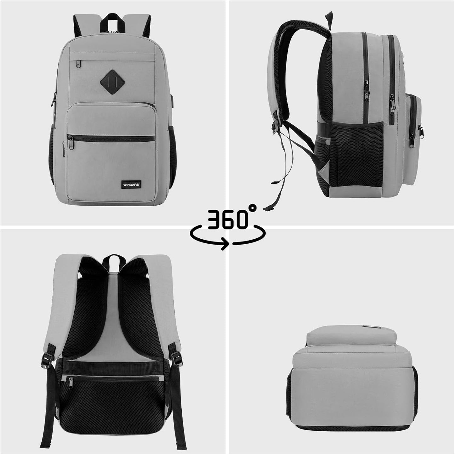 Black Backpack for Men Women, Durable Casual School Backpacks Teens Boys and Girls Classic 15.6 Inch Laptop Bookbag with USB Charger for College High School Work Travel