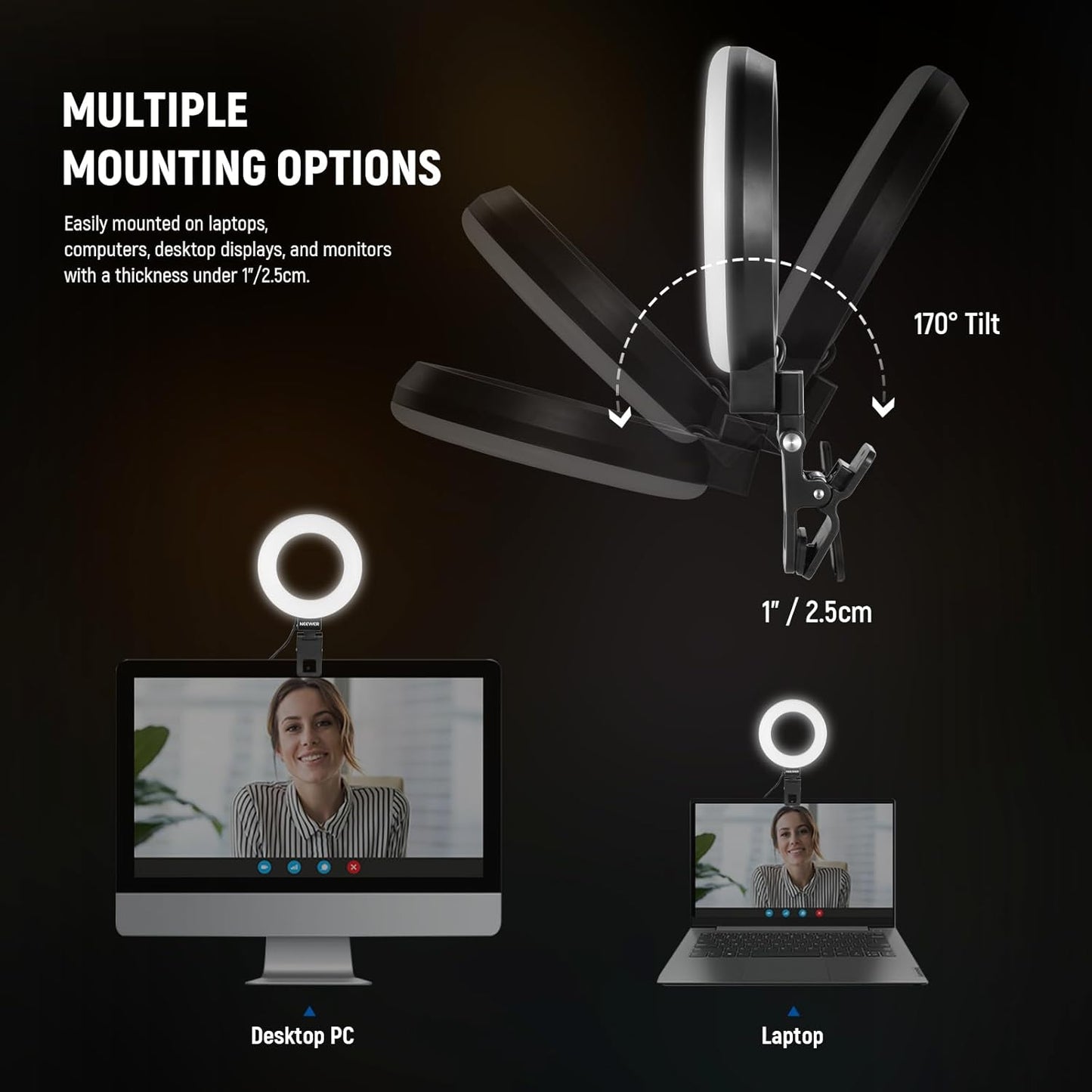 NEEWER BASICS 5" Ring Light for Video Conference Lighting, Clip on Light Kit with Desk Tripod for Monitor Laptop Computer Zoom Call Live Streaming Remote Working Learning Video Recording, BR60