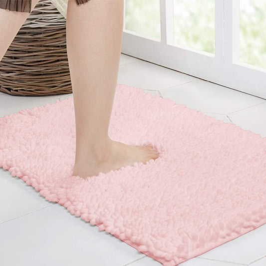 Walensee Bathroom Rug Non Slip Bath Mat (24x17 Inch Blush) Water Absorbent Super Soft Shaggy Chenille Machine Washable Dry Extra Thick Perfect Absorbant Best Small Plush Carpet for Shower Floor - PuriLite
