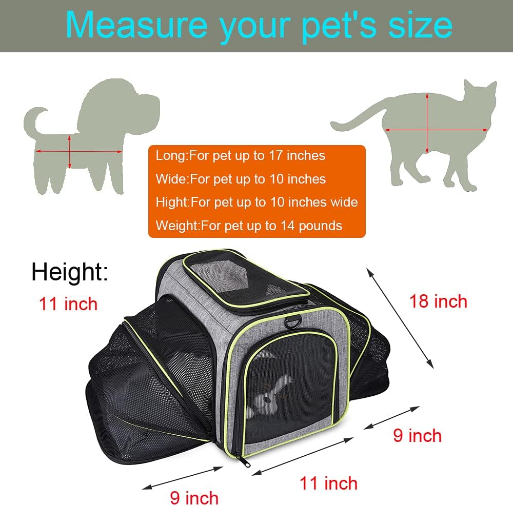 Expandable Cat Carrier, Airline Approved Soft Sided Travel Cat Carrier Bag,Soft Sided Collapsible Pet Dogs Travel Carrier Bag