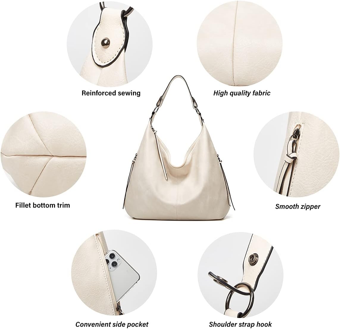 Ashioup Hobo Bags for Women Soft PU Leather Shoulder Bag Vintage Slouchy Handbag with Zipper