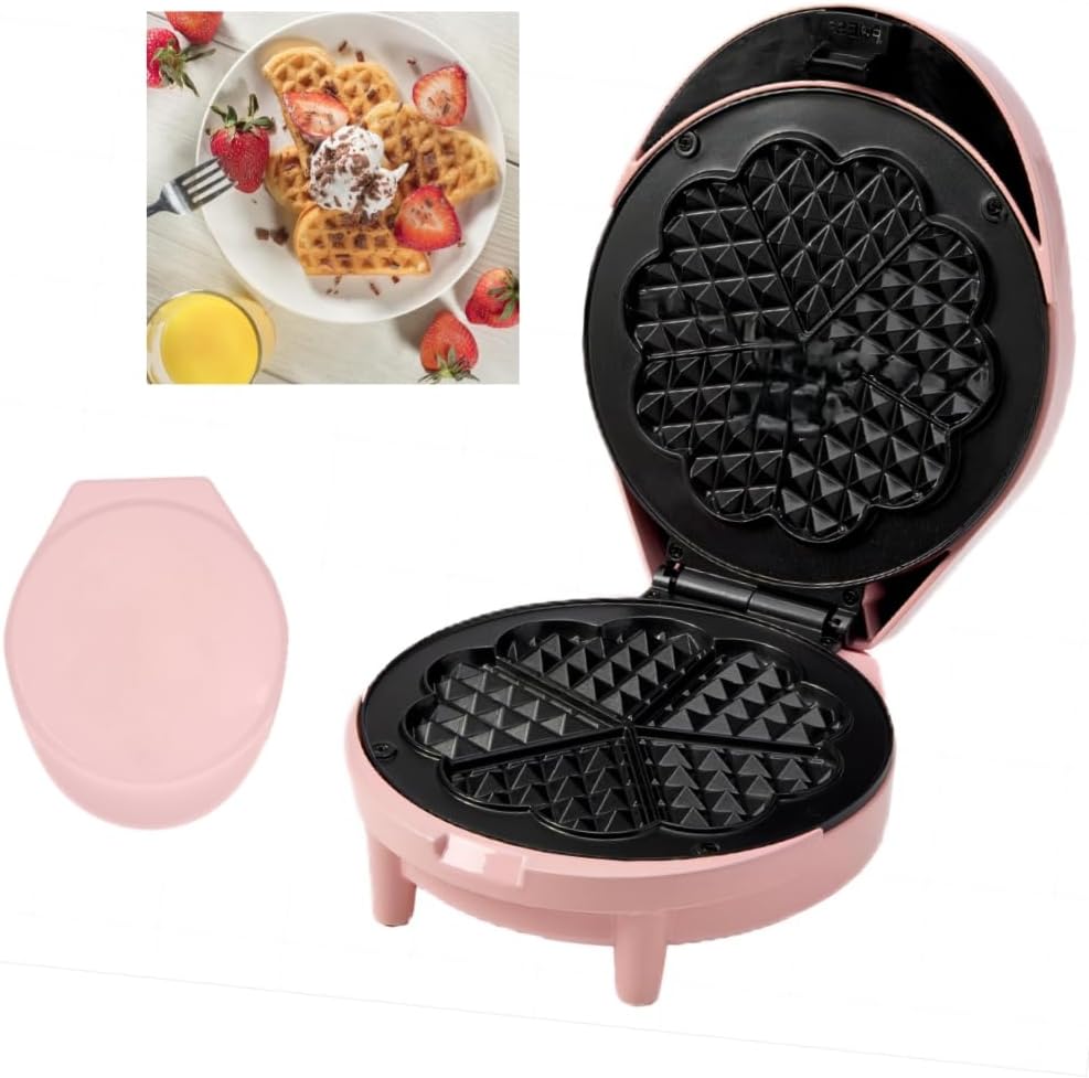 Mini Maker Waffle Maker 5“ Non-Stick Waffler Iron Stuffler Stuffed Wafflera Adjustable Browning Control, Heart, Azure
