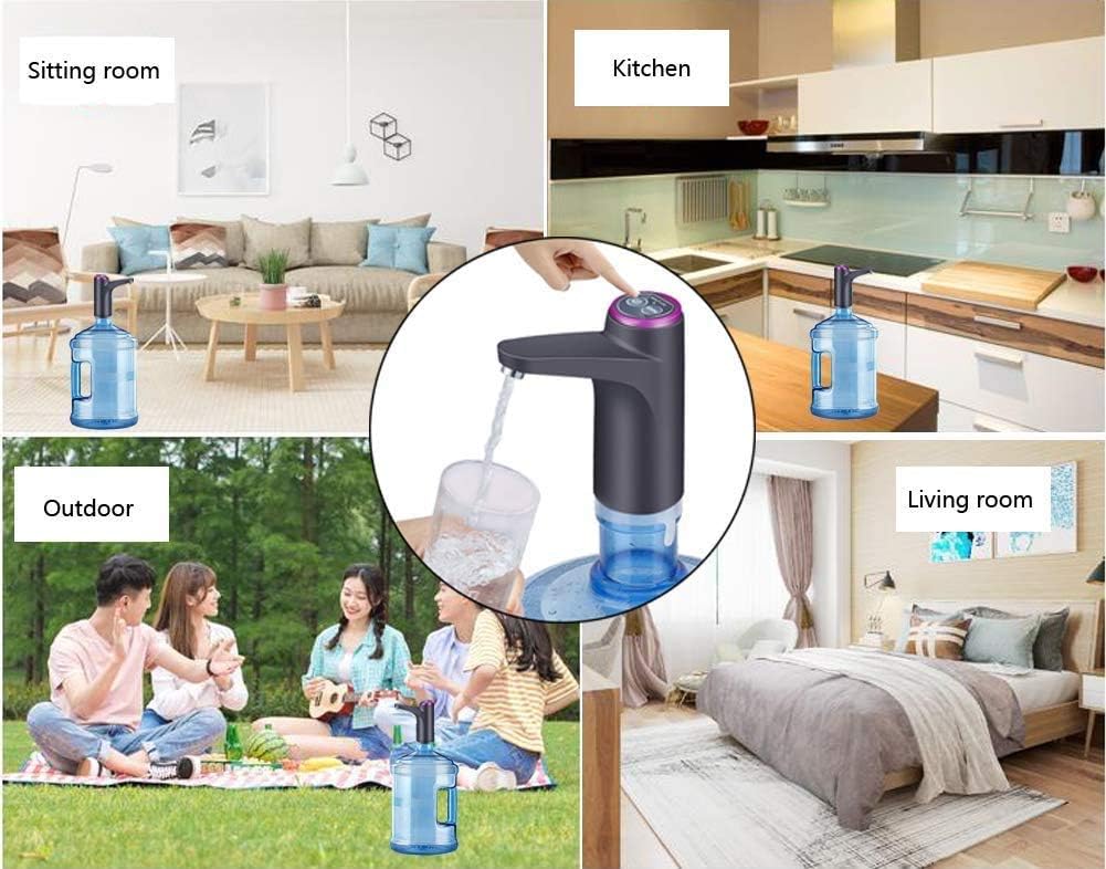 Cozy Blue Water Dispenser, Portable Water Bottle Pump for Universal 3, 4 and 5 Gallon with USB Electric Charging and Automatic Off Switch (Black)