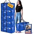 ClearSpace Oversized Moving Bags or Storage Bag – Large Moving Boxes with Backpack Straps, Zippers & Handles – Heavy-Duty Packing Bags, College Dorm, Christmas Decorations, 6 Pack