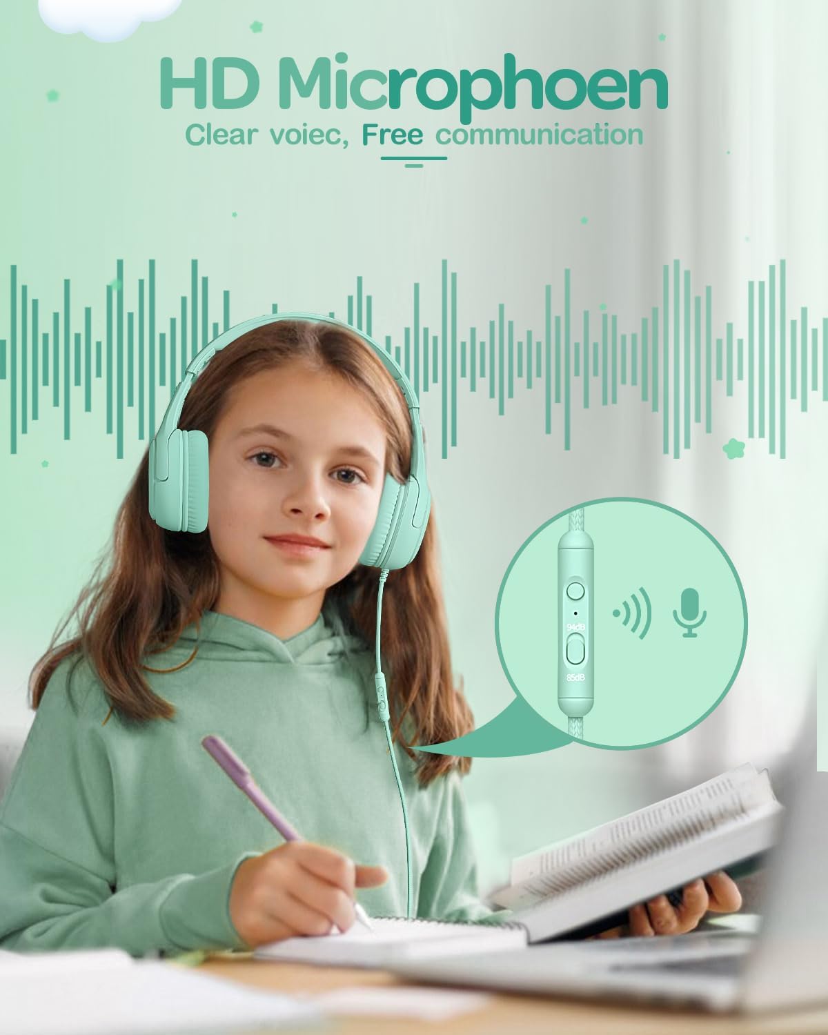 awatrue Kids Headphones with Microphone, Wired Headphones for Kids 85/94dB Safe Volume Limit, Over Ear Headsets, Boys Girls Childrens Headphones for School/Travel/Fire Tablet/BlueOrange