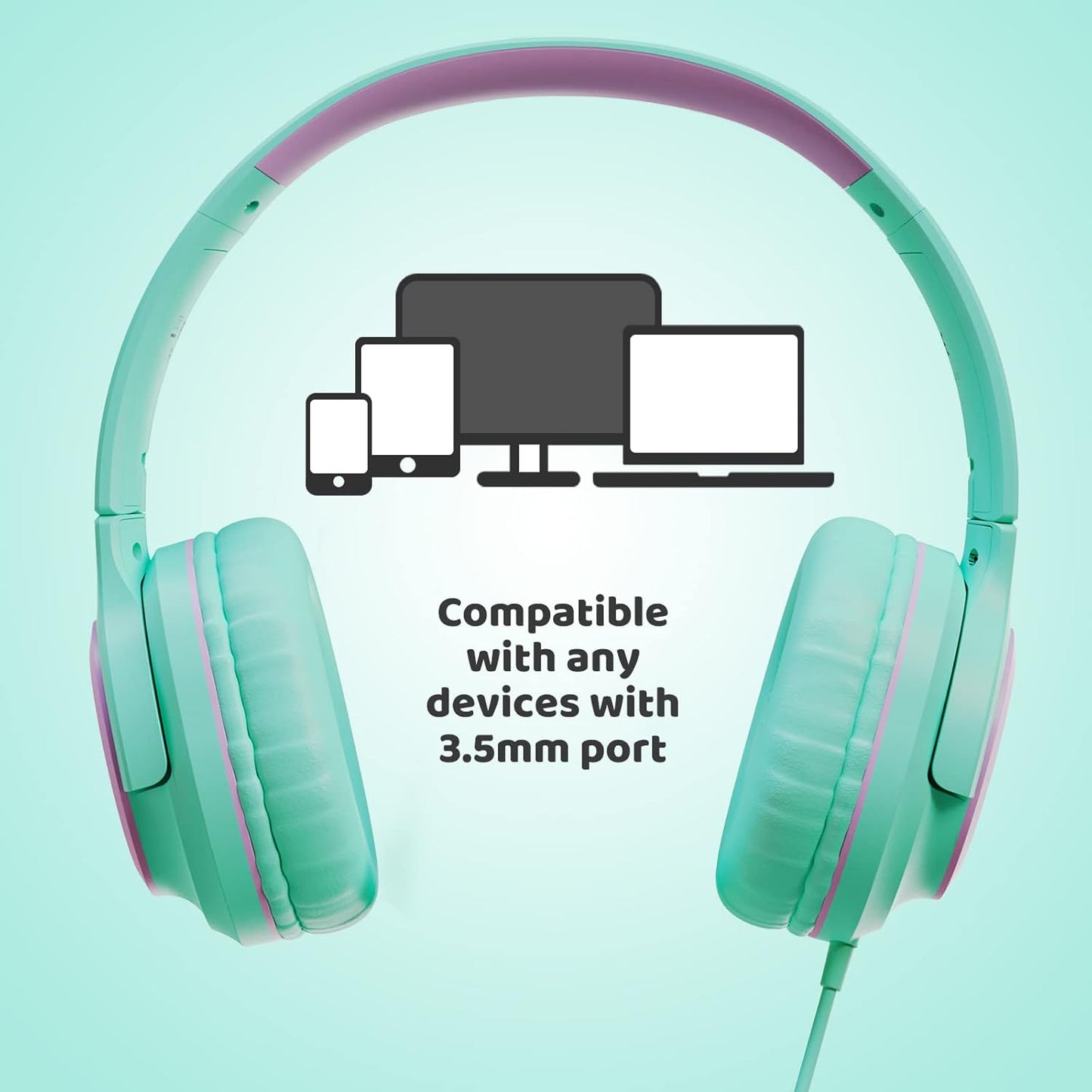 INFURTURE Kids Headphones for School Travel, 94dB Safe Volume Limited, HD Mic Stereo Sound Over-Ear Girls Boys Headphones for Kid, Foldable 3.5mm and USB-C Wired Headphones for iPad Computer