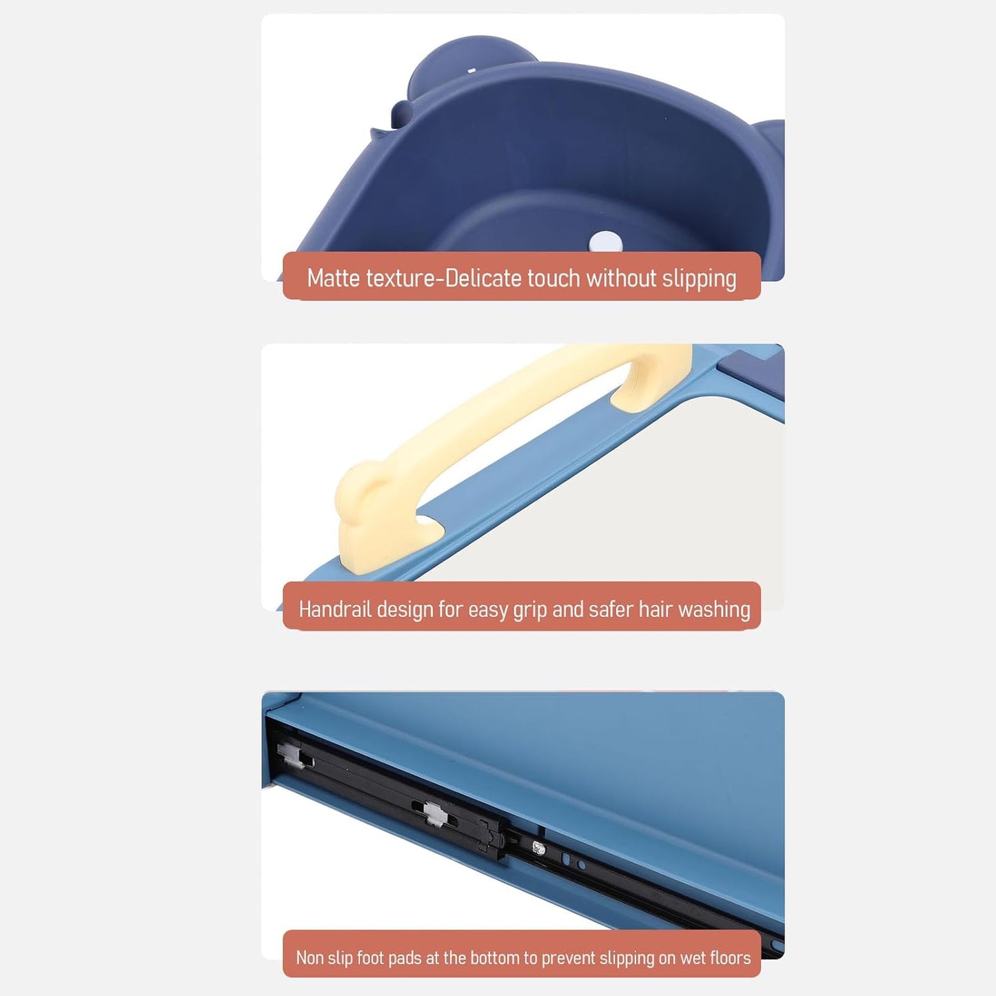 Foldable Baby Shampoo Chair, Adjustable Length Kids Hair Washing Bath Seat with Shampoo Basin and Head Cushion Soft Armrests, Non Slip Bath Chair for Children (Blue)
