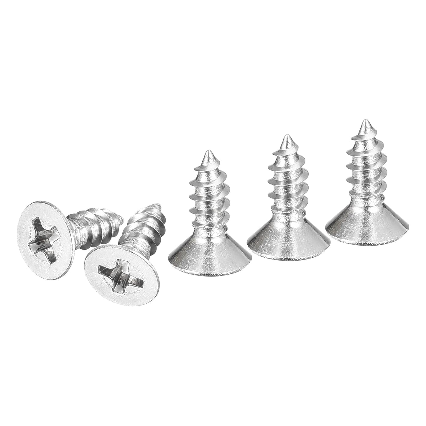 DTGN 100Pcs #6x1/2 Flat Head Wood Screws, 304 Stainless Steel Phillips Self Tapping Screws - Good for Woodworking, Furniture - Silver