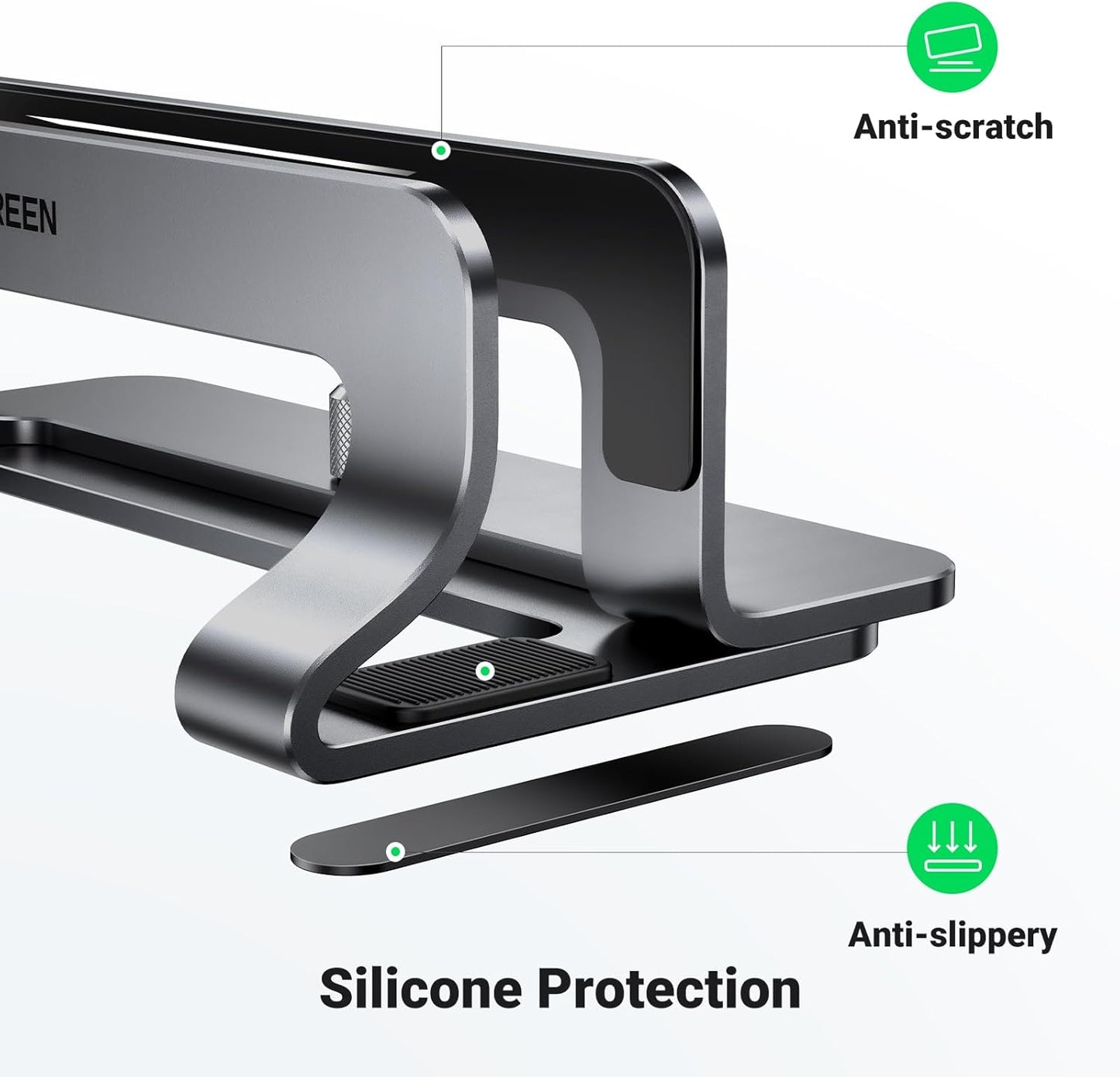 UGREEN Vertical Laptop Stand Holder Mount for Desk, Riser Adjustable Aluminum Compatible with MacBook Pro Air, Ideapad, Surface Book, Chromebook Up to 15.6inch, Grey