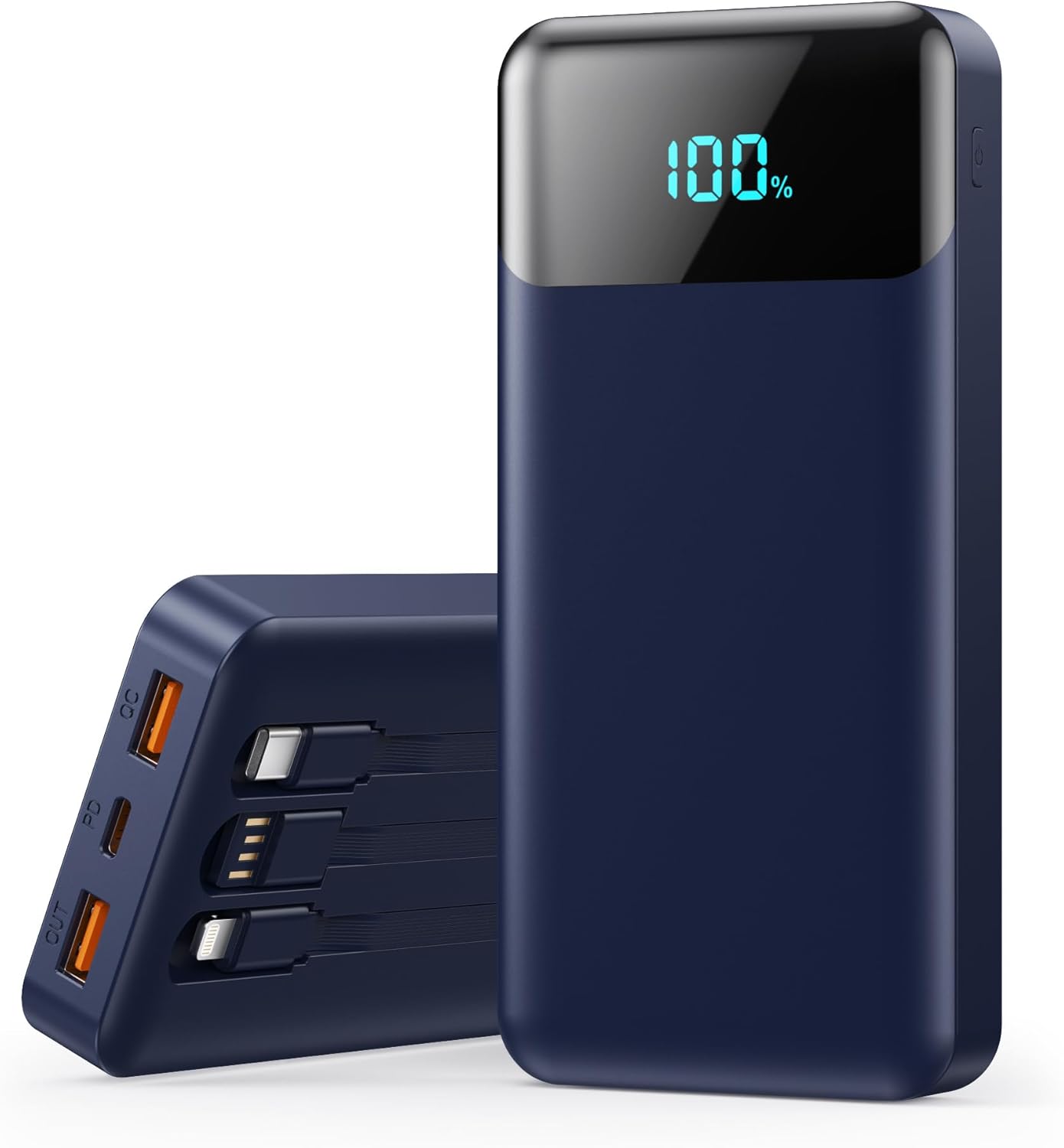 Power Bank 40800mAh Portable Charger with 3 Built-in Cable,25W PD USB C in&Out Power Bank Fast Phone Charging,QC4.0 LED Display Portable Battery Pack Compatible with iPhone 16/15,Samsung Android-Black