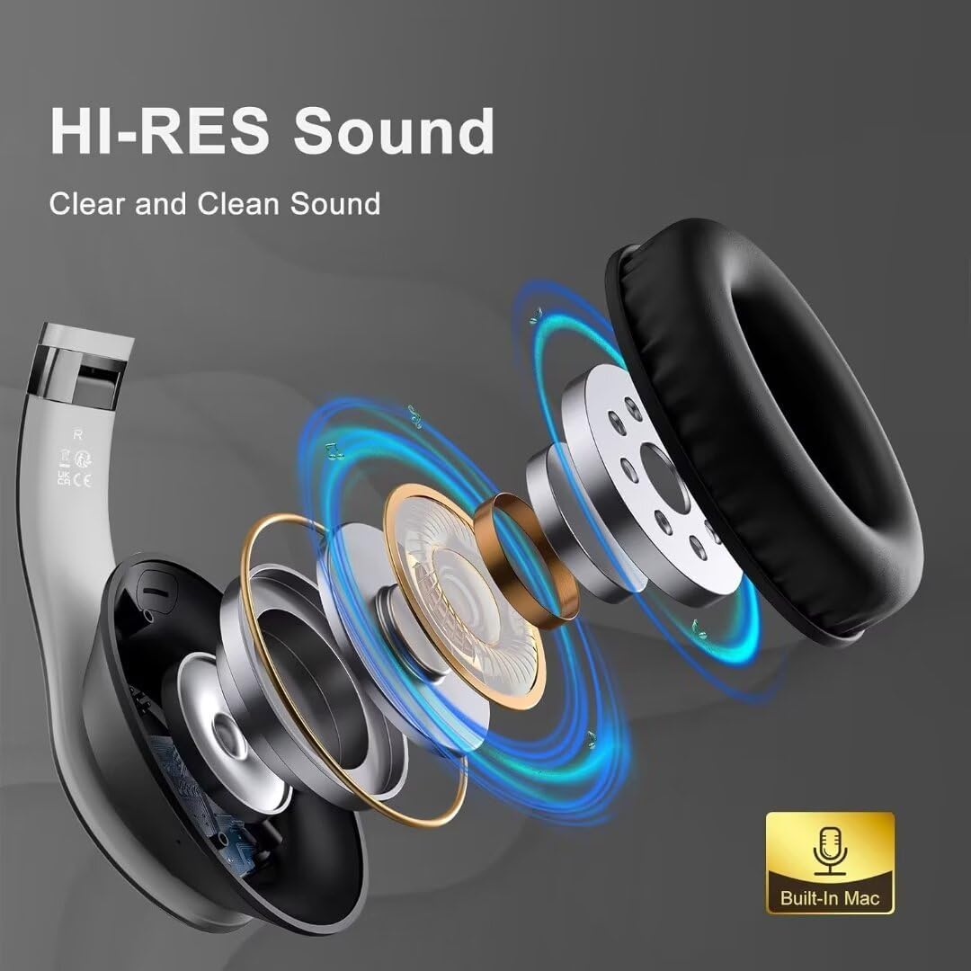 Glynzak Wireless Bluetooth Headphones Over Ear 65H Playtime HiFi Stereo Headset with Microphone and 6EQ Modes Foldable Bluetooth V5.3 Headphones for Desktop Computer Laptop Rose Gold