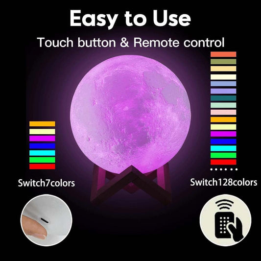 CPLA Moon Lamp Upgrade 128 Colors, 5.9inch/ 15cm 3D Night Light Wooden Stand & Remote/Touch Control and USB Rechargeable, Gifts for Women Girls Boys Girlfriend Birthday - PuriLite