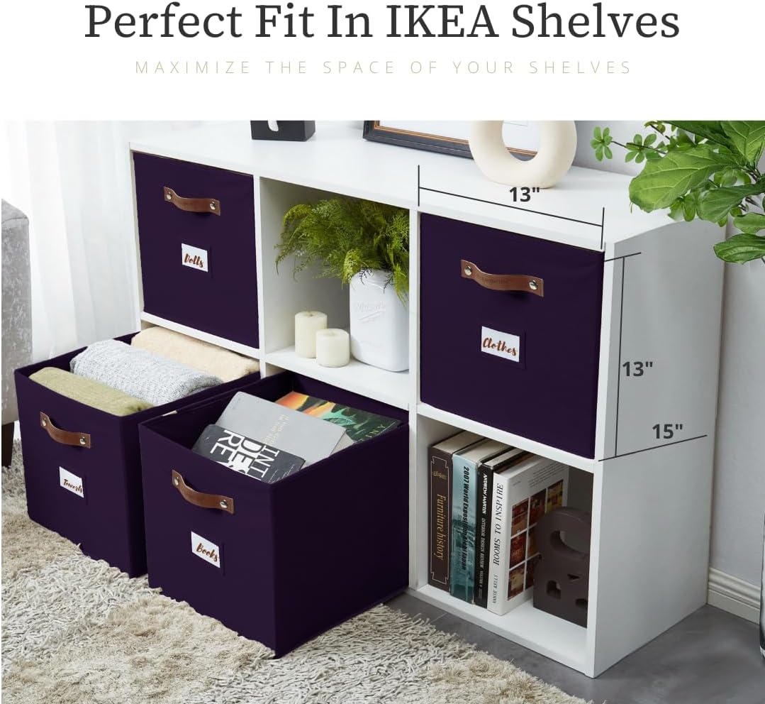 DECOMOMO Cube Storage Bin, Storage Cubes with Labels, Baskets for Shelves Kallax Linen Closet Organizers (Cube 10.5x11"/ 6pcs, Black)