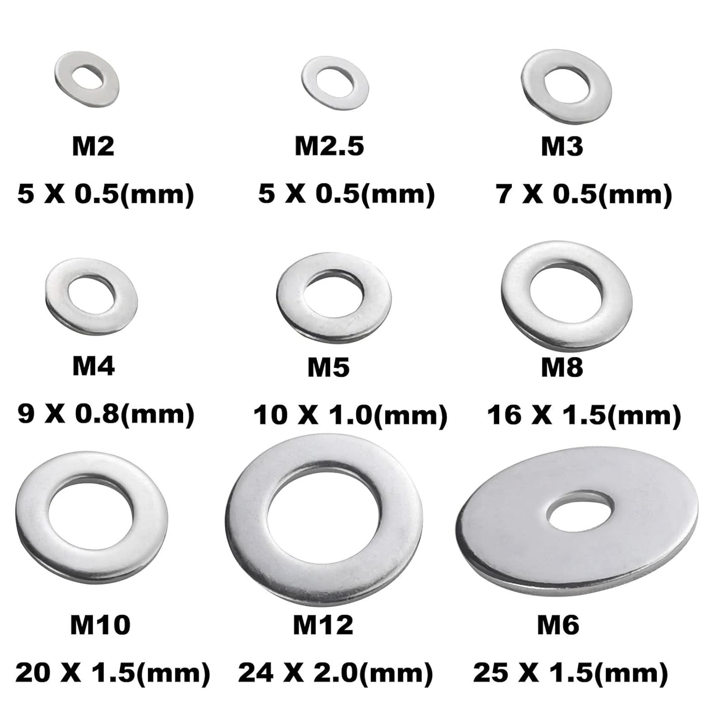 Fajoeda M6 Flat Washers 120Pcs M6 304 Stainless Steel Flat Washer for Bolts Screws, M6 x 12 mm x 1.5 mm