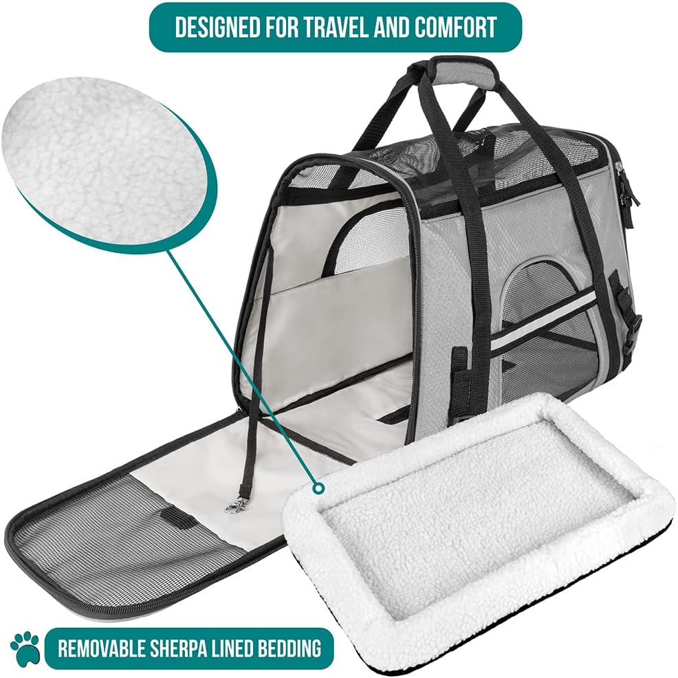 Premium Airline Approved Soft-Sided Pet Travel Carrier by PetAmi | Ventilated, Comfortable Design with Safety Features | Perfect For Plane or Car | Ideal for Small to Medium Sized Cats, Dogs, and Pets