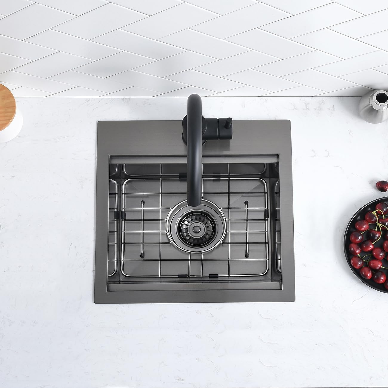 15 Black Stainless Steel Drop in Kitchen Bar Sink, Scamall 15X15X9 Inches Topmount Small Bar Sinks - 16 Gauge Matte Black Stainless Steel Workstation Kitchen Bar Sink SM021-1SBG
