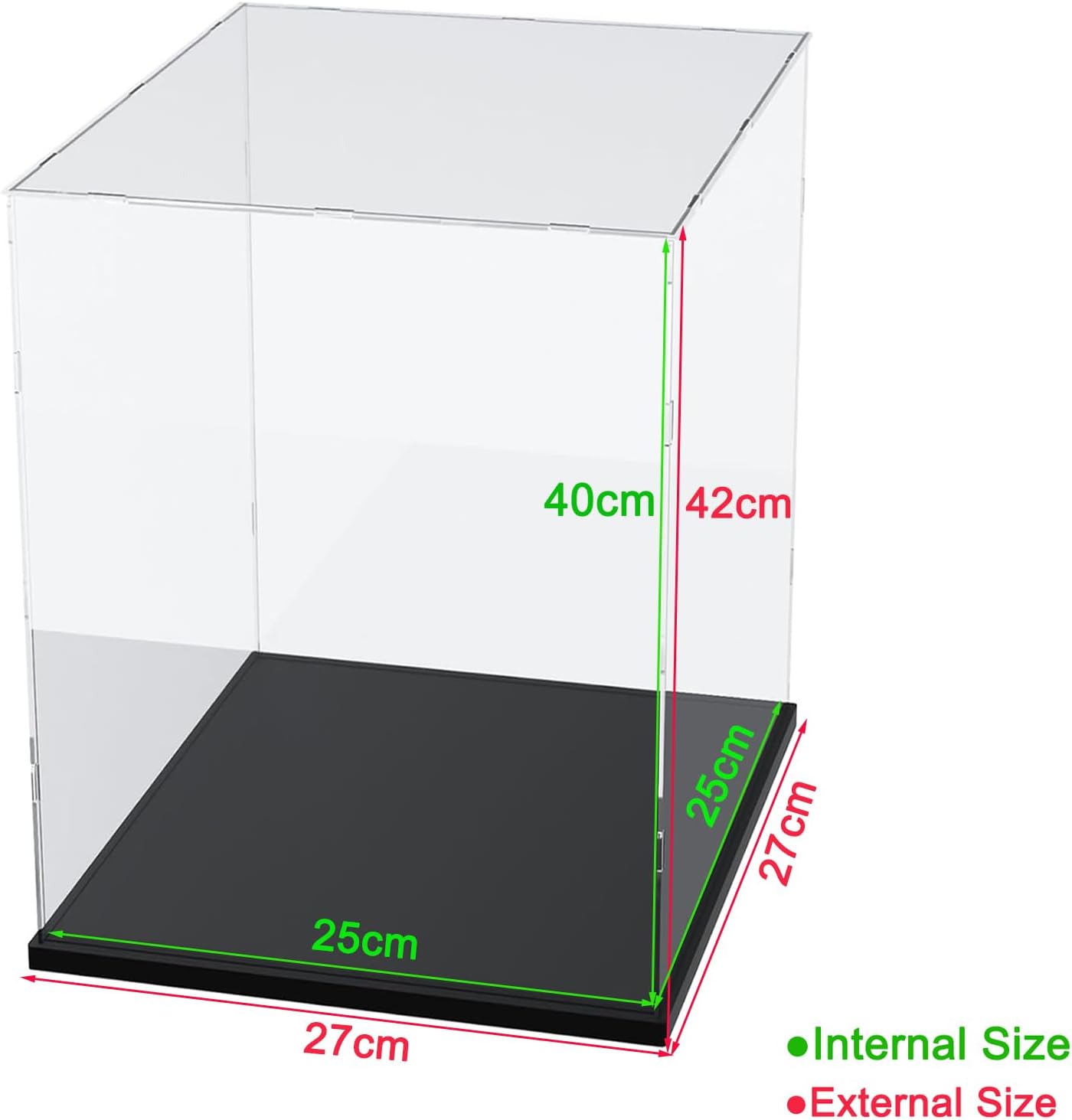 Thickened Clear Acrylic Display Case for Lego 10330 43268 76450 42170 10295 10353 Collectibles, Transparent Box Dustproof Protection with Wood-Plastic Base & String Light, Black Inside 40x20x20cm