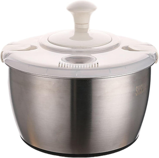 Salad Spinner 5L Dual Layer Stainless Steel & PP Lettuce Spinner with Lid & Rotating Handle Multi-Purpose Quick Dry Fruit and Vegetable Wash for Kitchen, Salad, Lettuce - PuriLite