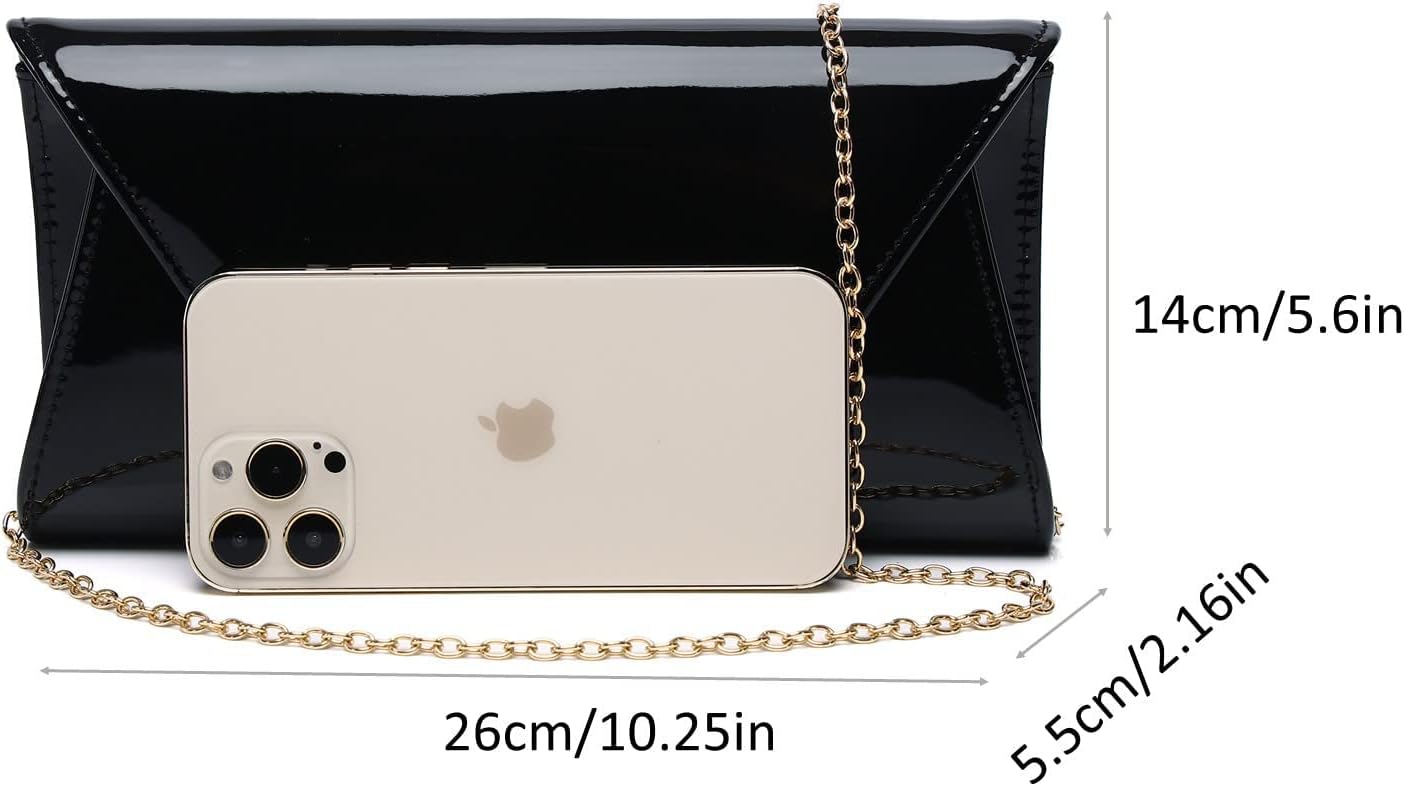 MUDUO Patent Leather Envelope Clutch Purse Shiny Candy Foldover Clutch Evening Bag for Women (7018-Silver)