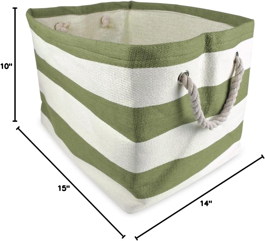 DII Storage Basket or Bin, Collapsible & Convenient Storage Solution for Office, Bedroom, Closet, Toys, Laundry (Large) - Pink Rugby Stripe