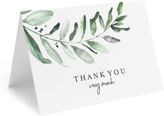 Bliss Collections Thank You Cards - Cards for Weddings, Receptions, Bridal Showers, Baby Showers, Graduations, Special (Rustic Greenery - 25 pieces) - PuriLite