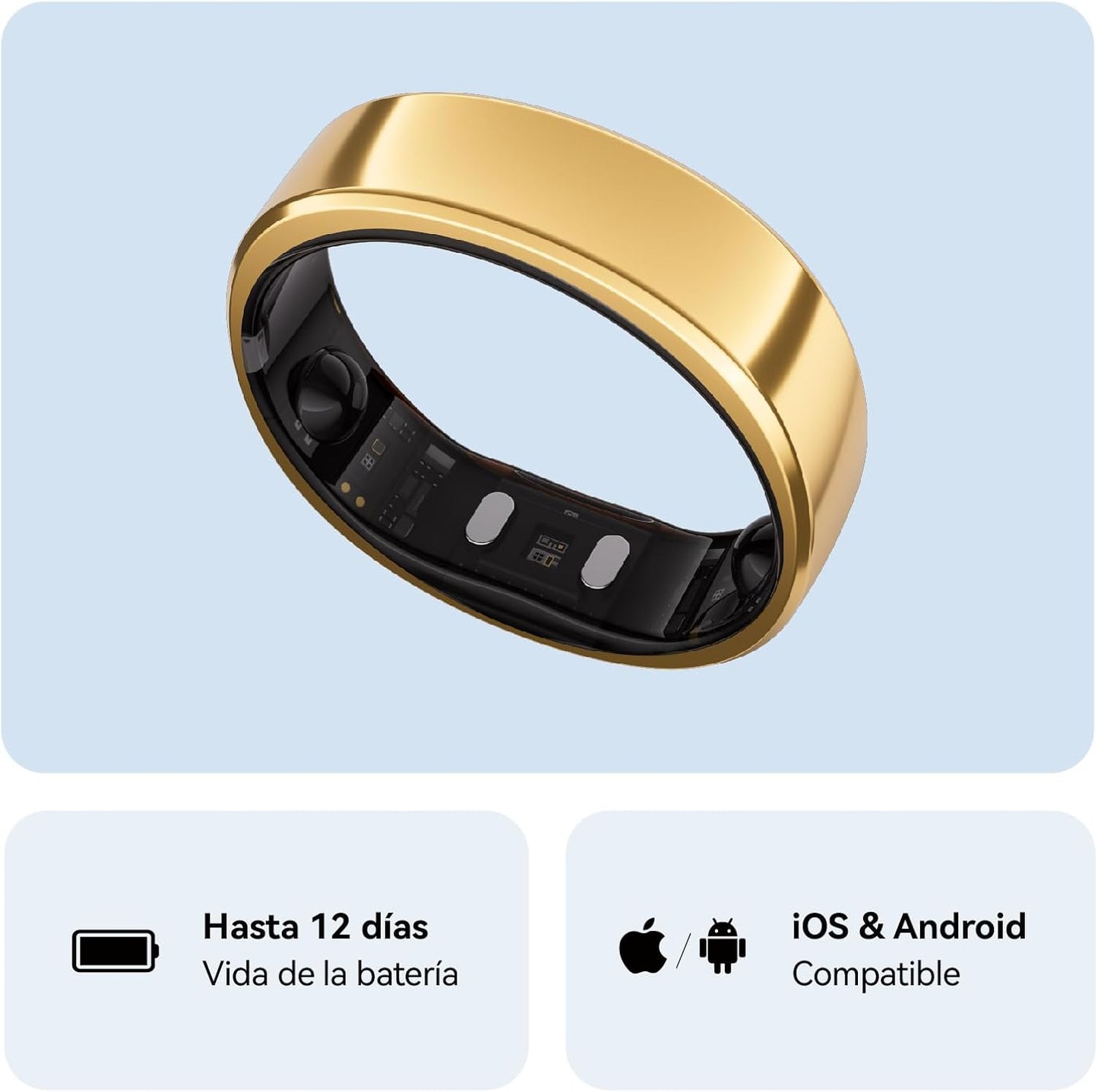RingConn Gen 2 Smart Ring, No App Subscription, Size First with Sizing Kit, 12-Day Battery Life, Stress/Women's Health Tracker, Compatible with Android & iOS (Black, Size 8)
