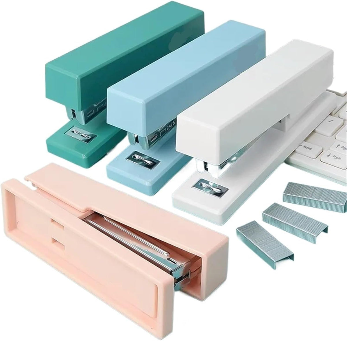 Stapler Desk Binding Binder Book Durable Paper Stapling Fashion Colors School Supplies Stationery Office Accessories(Green)