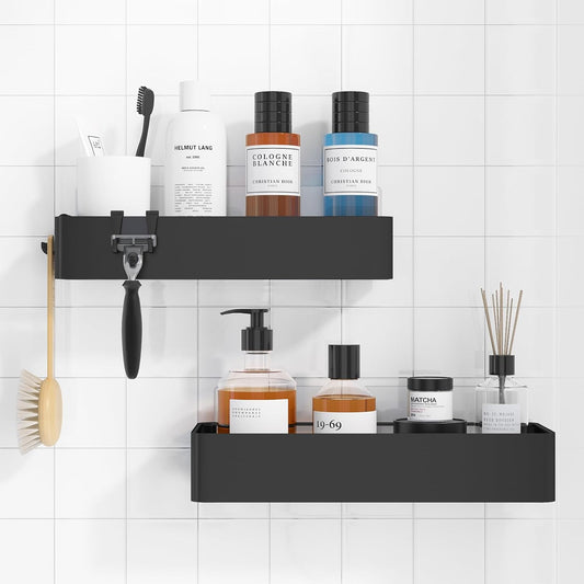 Kitsure Large Shower Caddy - 2 Pack Adhesive Shower Organizer, Drill-Free Shower Shelves for Inside Shower, Rustproof Bathroom Shelf Shower Shelf for Bathroom, Black - PuriLite