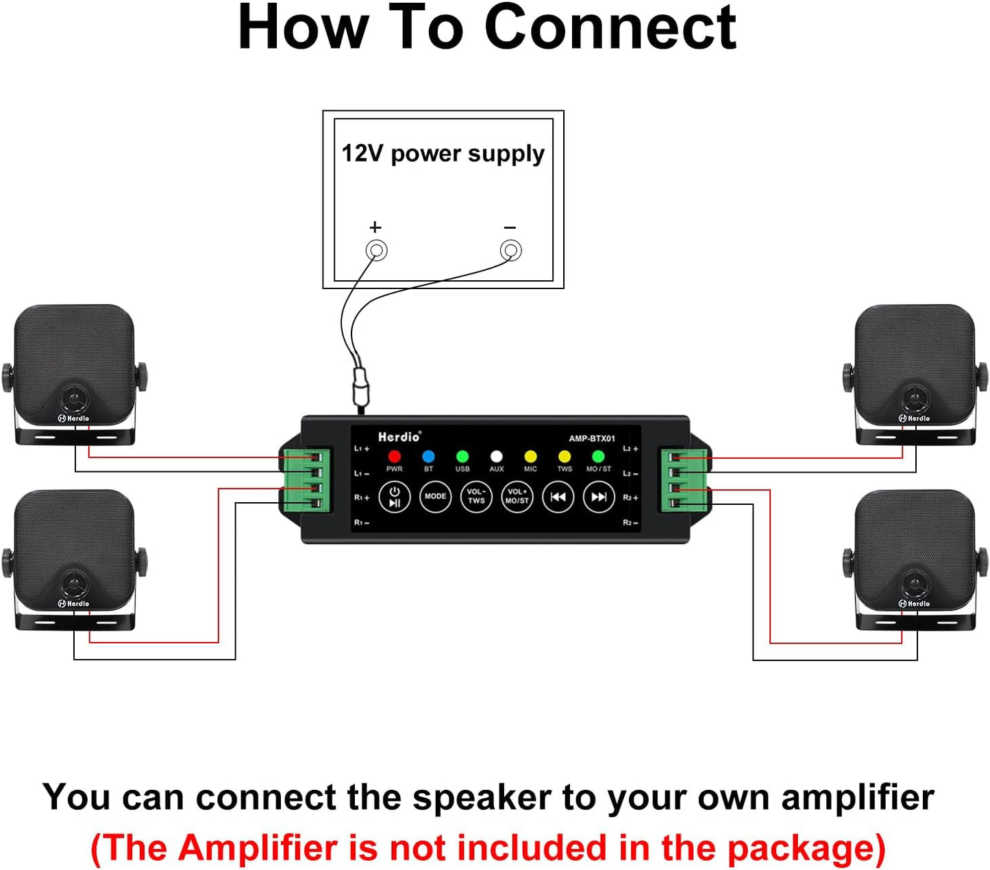 Herdio 4 Inches Heavy Duty Waterproof Boat Marine Box Outdoor Speakers Surface Mounted for Skid Steer ATV UTV RZR RV Golf Cart Tractor Powersports Boat Truck Jeep(4 Black Speakers)