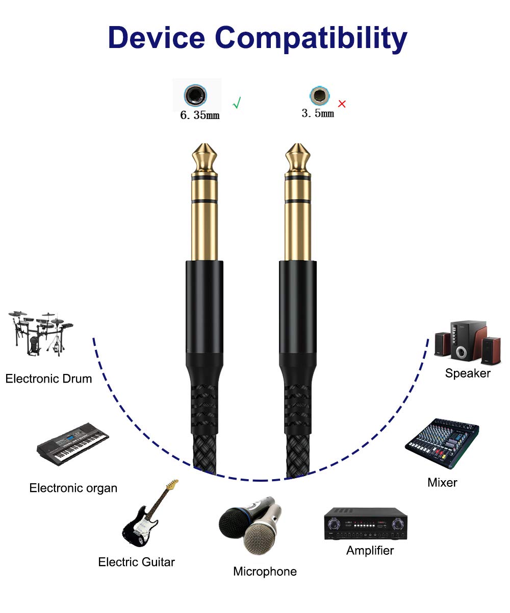 Elebase 1/4 Inch TRS Instrument Cable 10ft 2Pack,Straight 6.35mm Guitar Bass AMP Cord,Quarter inch Male Jack Stereo Audio Balanced TRS Line for Electric Guitar,Bass,Keyboard,Mixer,Amplifier,Speaker