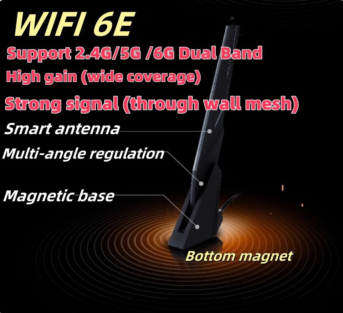 SMA WiFi 6e 2T2R Antenna 2.4G/5G Dual Band for GIGABYTE AORUS Z390 Z270 Z370 Z490 Z590 Z690 X470 X570 X570S X570I H470 H470I H610 B460 B450 B550 B560 B660 AX X299X Magnetic Base PC Desktop