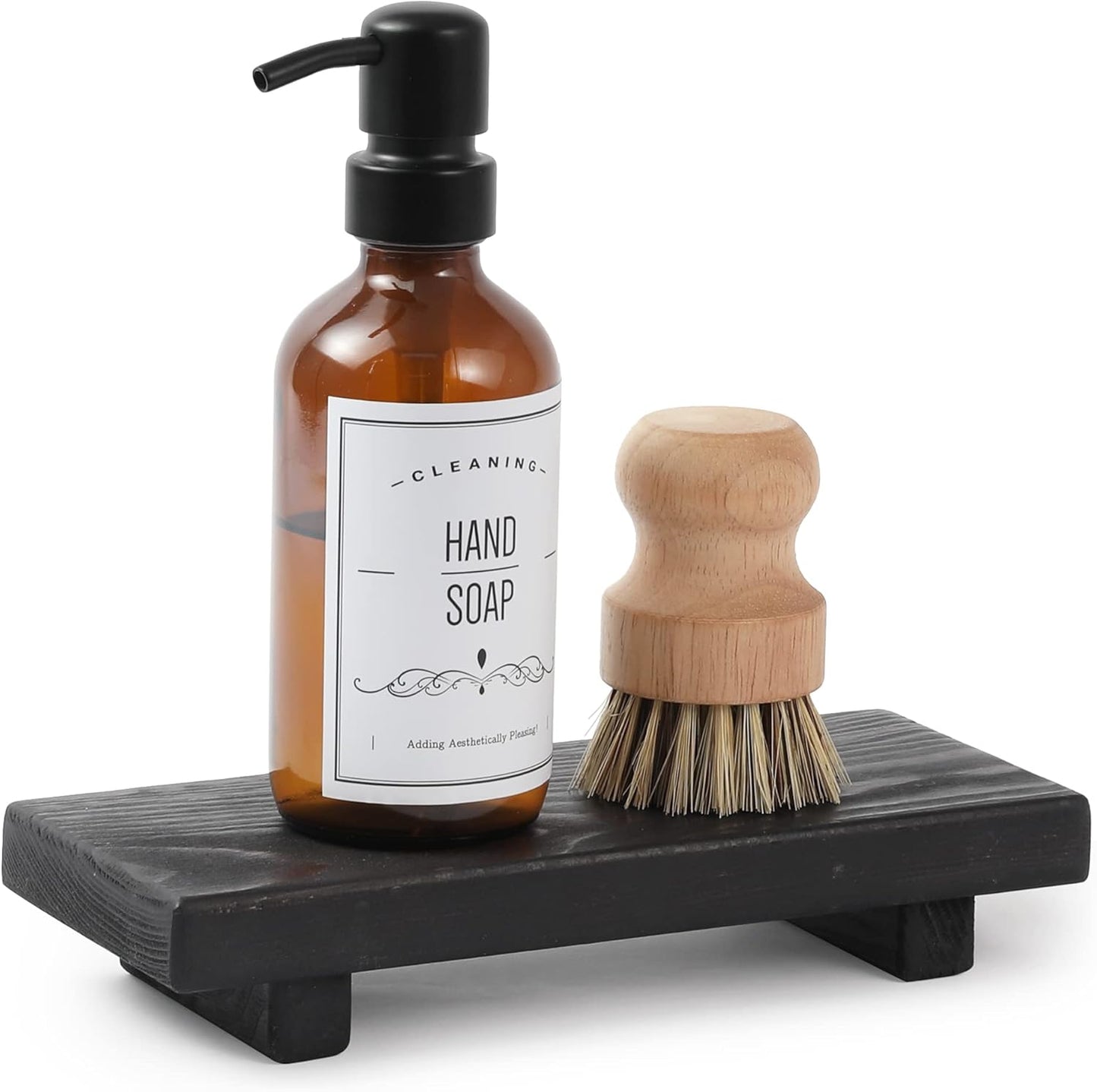 Wood Pedestal Soap Stand, Farmhouse Wood Riser, Soap Dish Holder/Tray Counter Decor for Bathroom Kitchen, Rustic Candle Plant Holder, Display Rectangular Decorative (Antique Walnut)