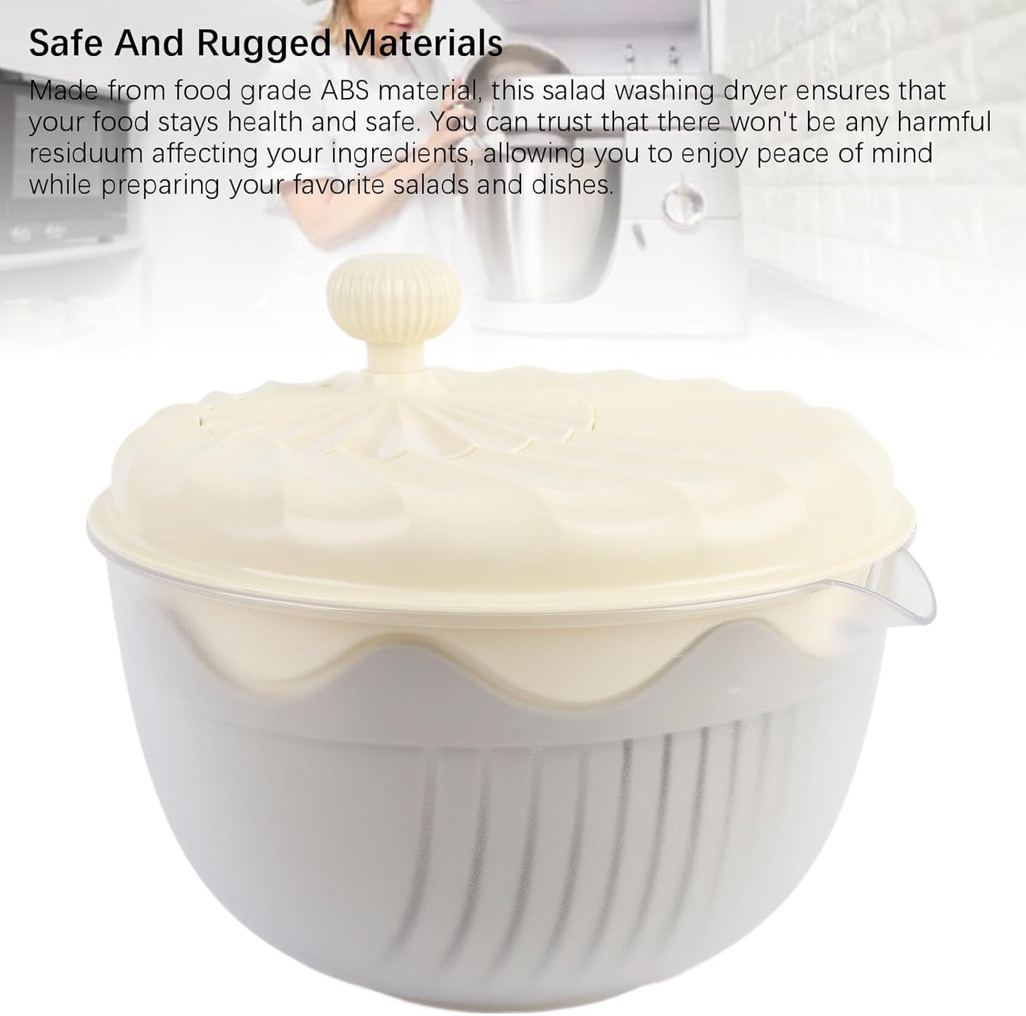 Salad Spinner, Efficient Lettuce Spinner Vegetables Fruits Wash Bowl Quick Drying Multifunctional Green Salad Dryer for Washing and Draining Greens, Fruits (Beige)