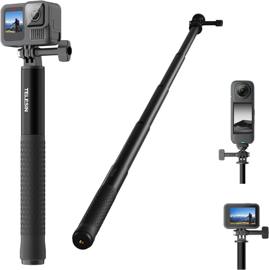 TELESIN 47" Extension Selfie Stick, Portable Smooth Handheld Invisible Monopod Pole for GoPro Hero 13 12 11 10 9/Insta360 X5 X4/DJI Osmo Pocket/AKASO Vlog Selfie Stick, Action Camera Accessories