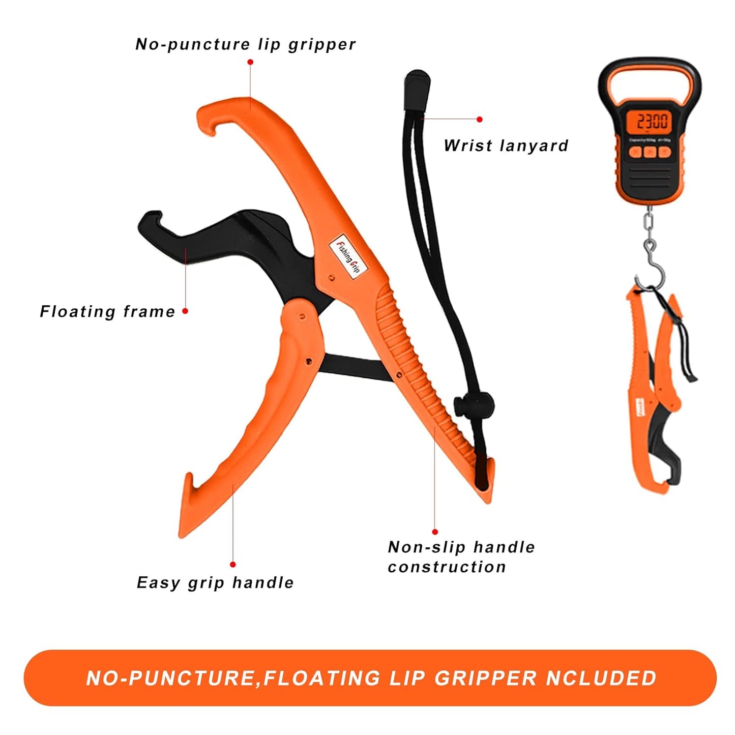 UNIWEIGH Digital Fish Scale Luggage Scale with Fish Lip Gripper, Backlight LCD Display 110lb/50kg Electronic Balance Digital Fishing Postal Hanging Hook Luggage Scale 2 AAA Batteries Included