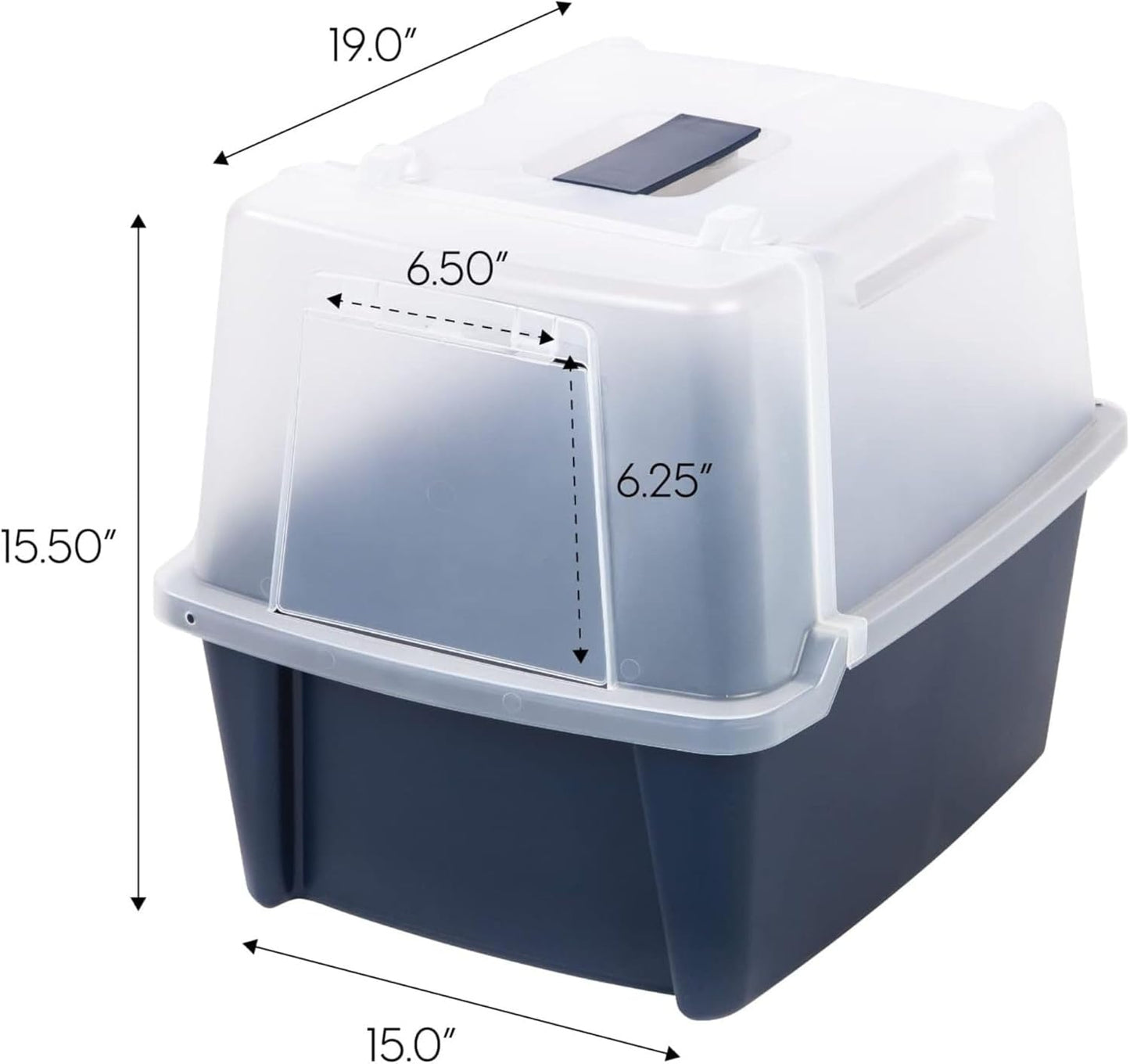 IRIS USA Cat Litter Box, Litter Box Enclosure with Scoop and Front Door Flap, Covered Kitty Litter Box for Privacy, Portable, Easy to Clean, Navy