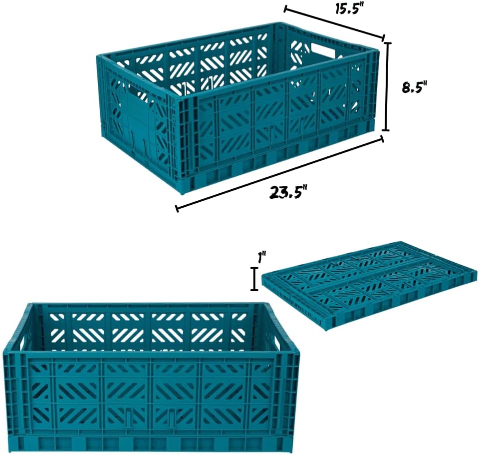 AYKASA Collapsible Storage Bins, Plastic Crate for Storage, Collapsible Crate, Utility Stackable Box (Small, Arctic blue)
