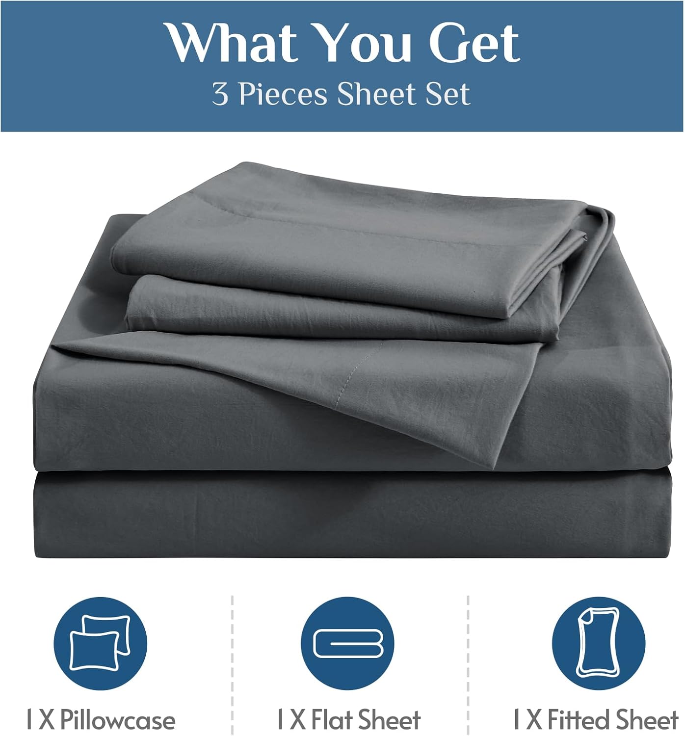 JOLLYVOGUE Queen Size Bed Sheet Set - 4 Piece Bed Sheets Set with Deep Pocket - Soft Breathable & Cooling - Resists Shrinkage & Fading Draps Queen - Easy Care (Dark Grey)